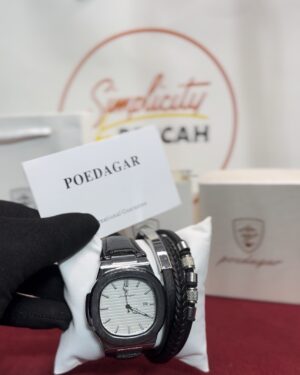 Poedagar black leather watch